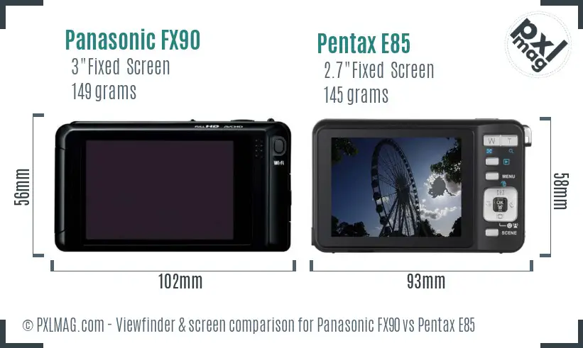 Panasonic FX90 vs Pentax E85 Screen and Viewfinder comparison