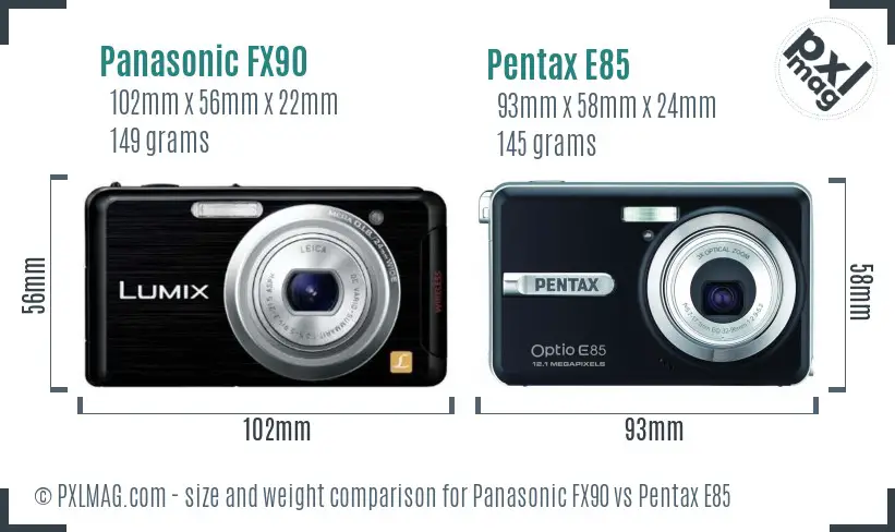 Panasonic FX90 vs Pentax E85 size comparison