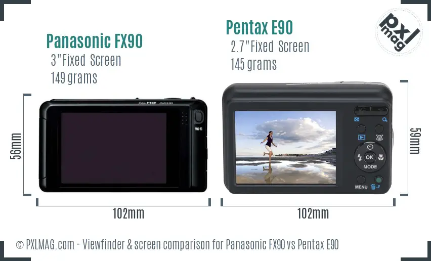 Panasonic FX90 vs Pentax E90 Screen and Viewfinder comparison
