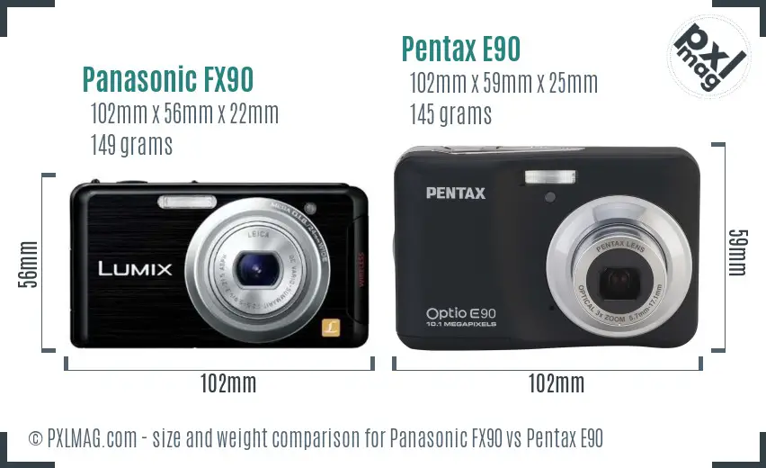 Panasonic FX90 vs Pentax E90 size comparison