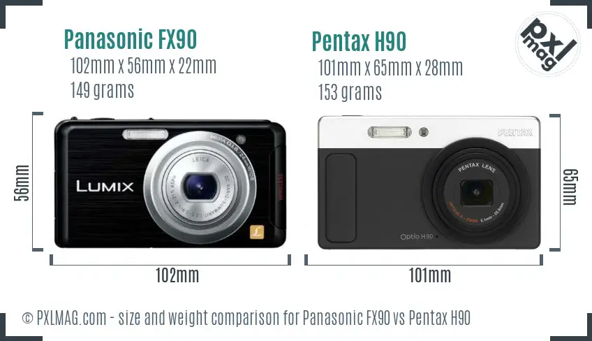 Panasonic FX90 vs Pentax H90 size comparison