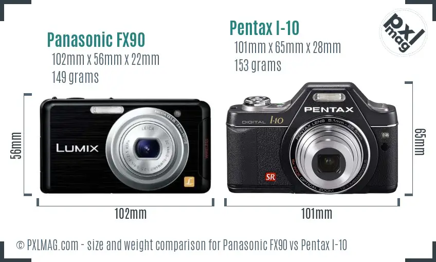 Panasonic FX90 vs Pentax I-10 size comparison