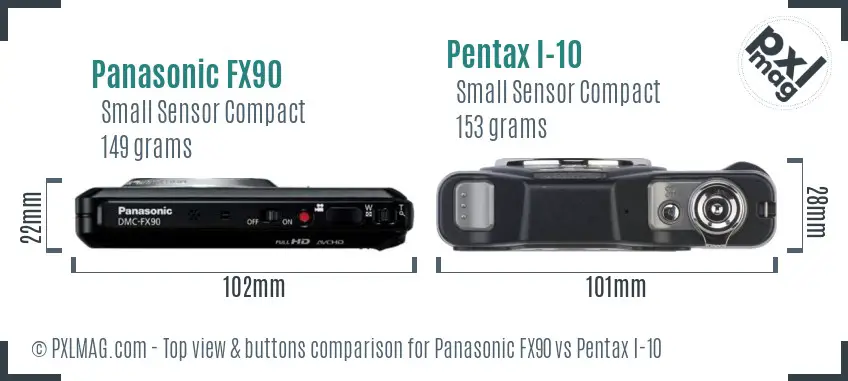 Panasonic FX90 vs Pentax I-10 top view buttons comparison