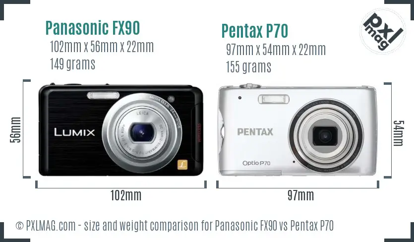 Panasonic FX90 vs Pentax P70 size comparison