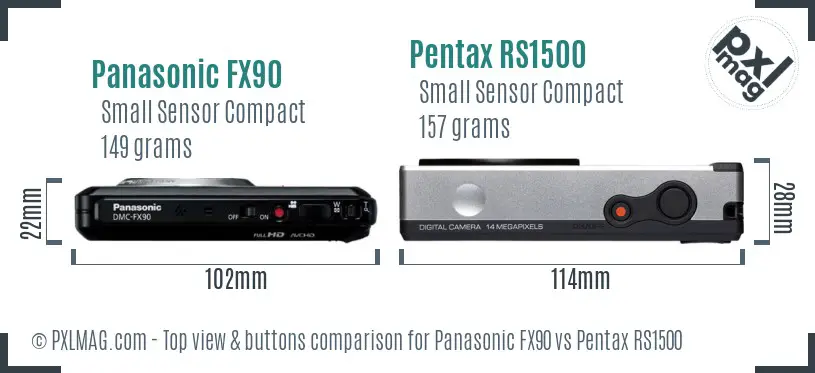 Panasonic FX90 vs Pentax RS1500 top view buttons comparison