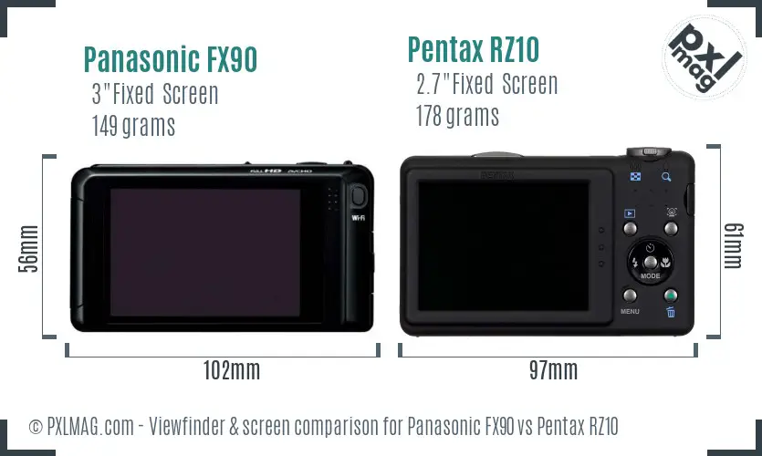 Panasonic FX90 vs Pentax RZ10 Screen and Viewfinder comparison