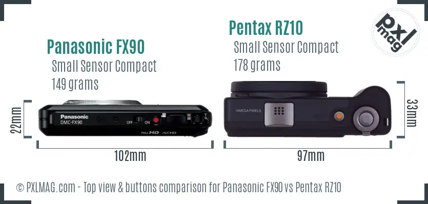 Panasonic FX90 vs Pentax RZ10 top view buttons comparison