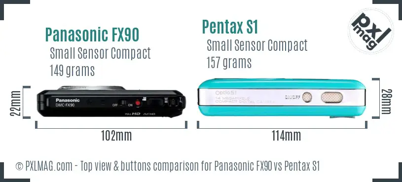 Panasonic FX90 vs Pentax S1 top view buttons comparison