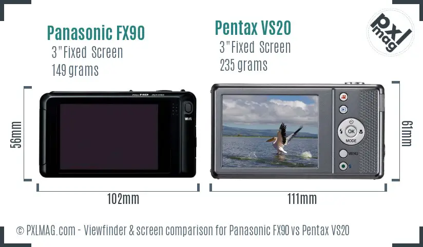 Panasonic FX90 vs Pentax VS20 Screen and Viewfinder comparison