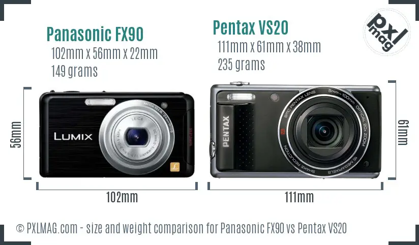 Panasonic FX90 vs Pentax VS20 size comparison