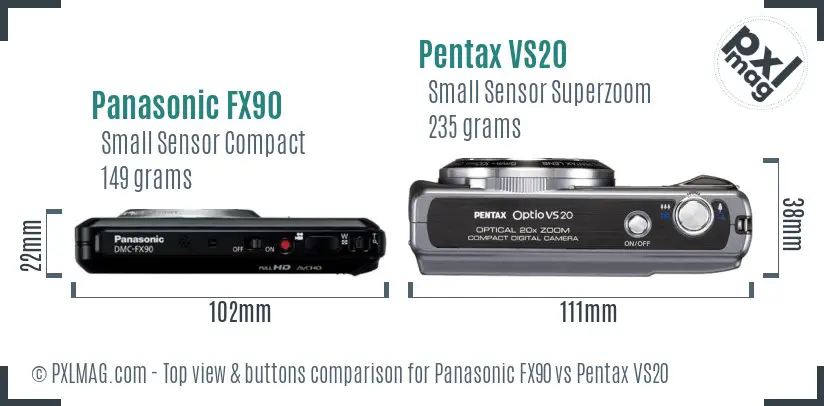 Panasonic FX90 vs Pentax VS20 top view buttons comparison