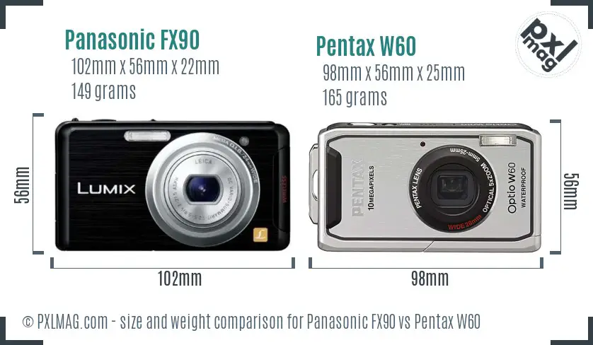 Panasonic FX90 vs Pentax W60 size comparison