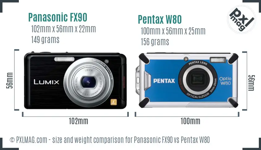 Panasonic FX90 vs Pentax W80 size comparison