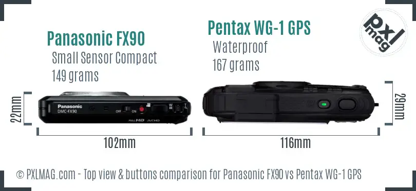 Panasonic FX90 vs Pentax WG-1 GPS top view buttons comparison