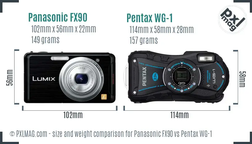 Panasonic FX90 vs Pentax WG-1 size comparison