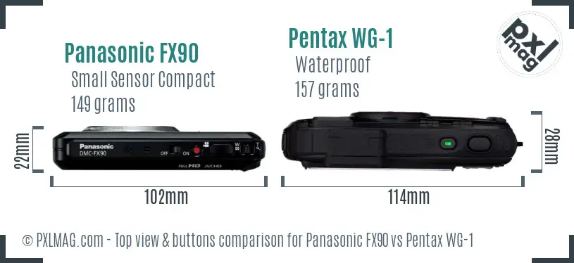 Panasonic FX90 vs Pentax WG-1 top view buttons comparison