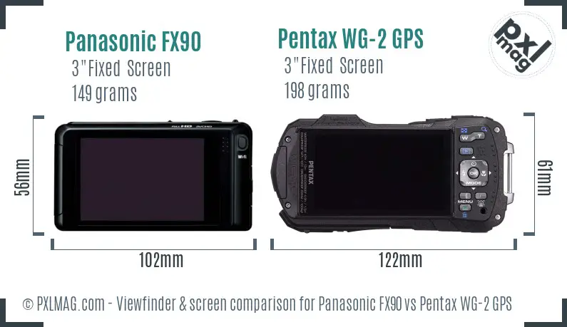 Panasonic FX90 vs Pentax WG-2 GPS Screen and Viewfinder comparison