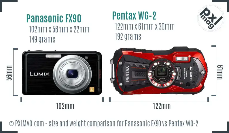 Panasonic FX90 vs Pentax WG-2 size comparison