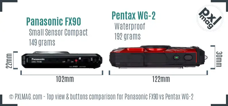 Panasonic FX90 vs Pentax WG-2 top view buttons comparison