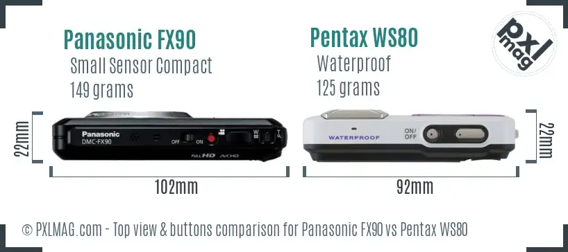Panasonic FX90 vs Pentax WS80 top view buttons comparison