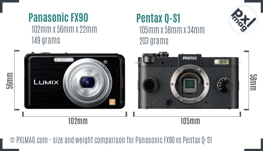 Panasonic FX90 vs Pentax Q-S1 size comparison