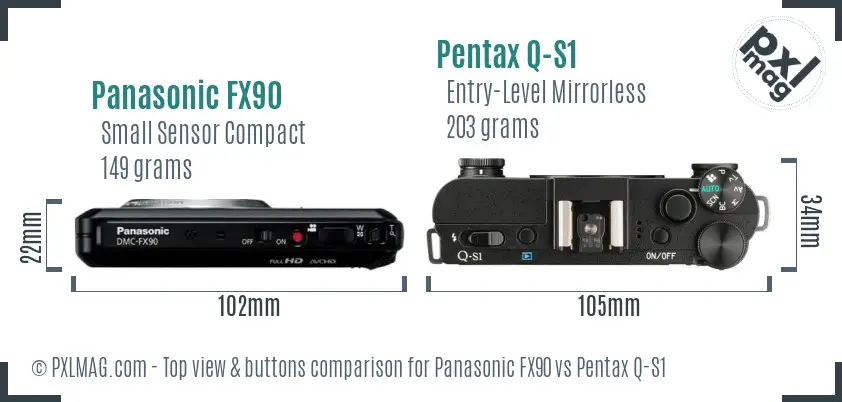 Panasonic FX90 vs Pentax Q-S1 top view buttons comparison