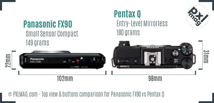 Panasonic FX90 vs Pentax Q top view buttons comparison