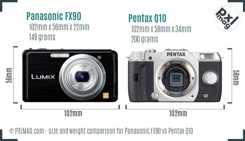 Panasonic FX90 vs Pentax Q10 size comparison