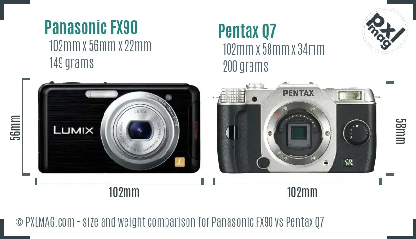 Panasonic FX90 vs Pentax Q7 size comparison Panasonic FX90 vs Pentax Q7 size comparison