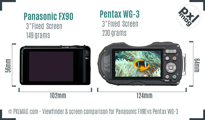 Panasonic FX90 vs Pentax WG-3 Screen and Viewfinder comparison