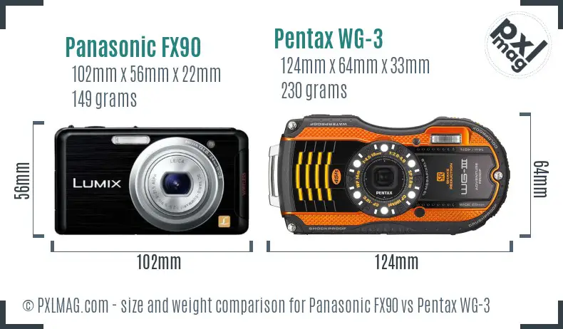 Panasonic FX90 vs Pentax WG-3 size comparison