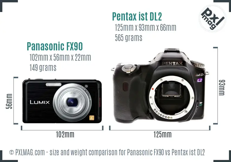 Panasonic FX90 vs Pentax ist DL2 size comparison