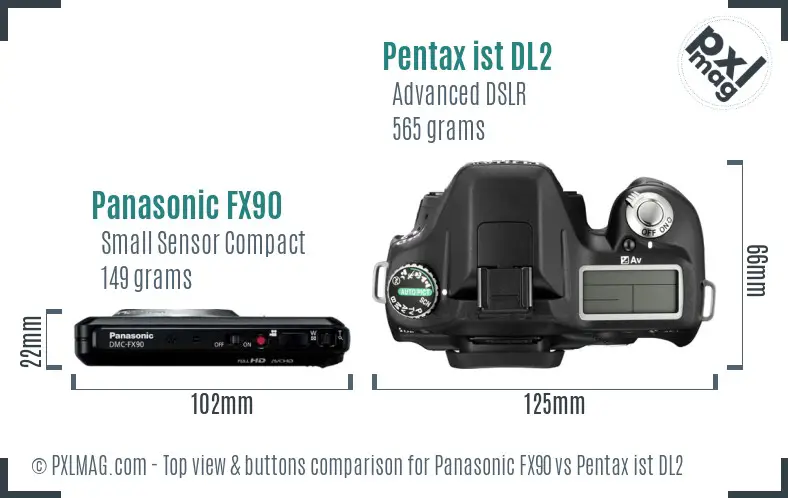 Panasonic FX90 vs Pentax ist DL2 top view buttons comparison
