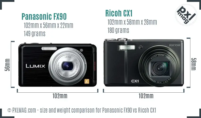 Panasonic FX90 vs Ricoh CX1 size comparison Panasonic FX90 vs Ricoh CX1 size comparison