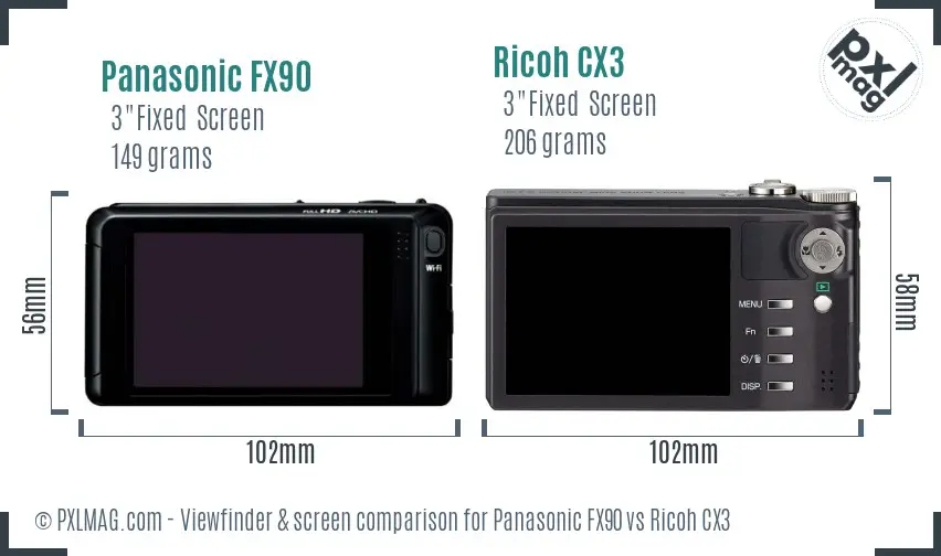 Panasonic FX90 vs Ricoh CX3 Screen and Viewfinder comparison
