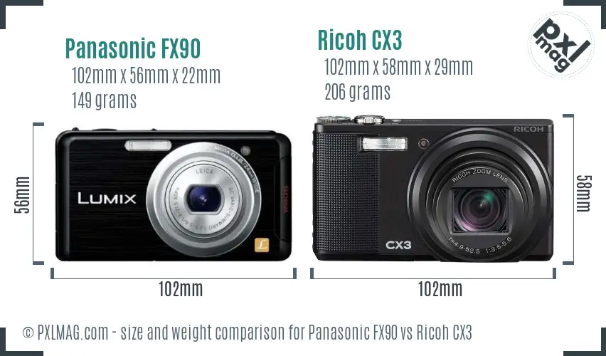 Panasonic FX90 vs Ricoh CX3 size comparison
