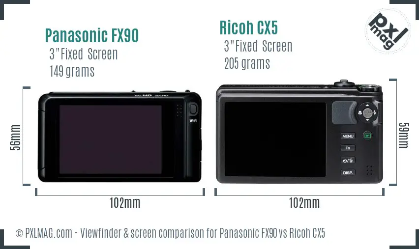Panasonic FX90 vs Ricoh CX5 Screen and Viewfinder comparison