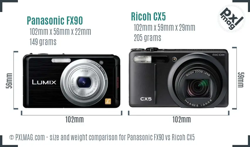 Panasonic FX90 vs Ricoh CX5 size comparison