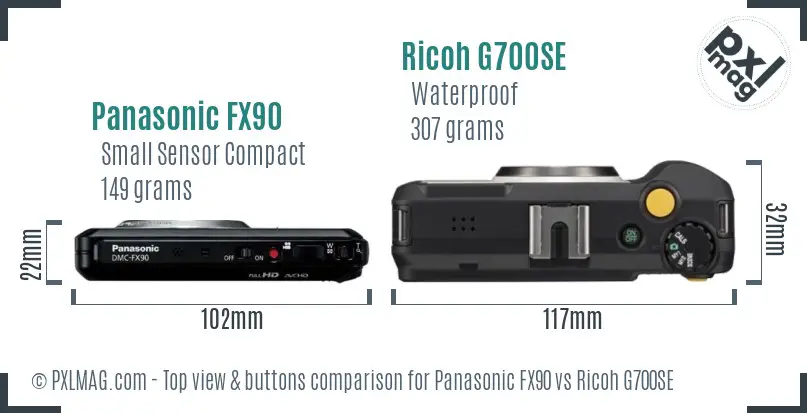 Panasonic FX90 vs Ricoh G700SE top view buttons comparison