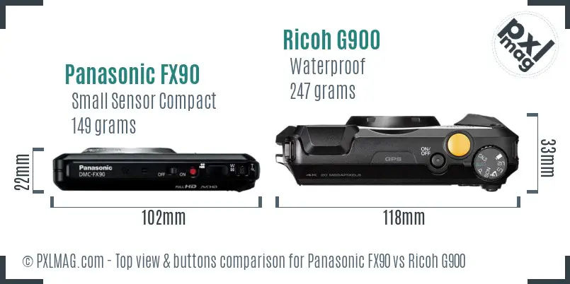 Panasonic FX90 vs Ricoh G900 top view buttons comparison Panasonic FX90 vs Ricoh G900 top view buttons comparison
