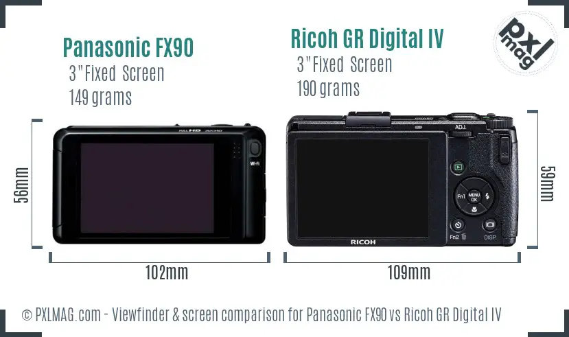 Panasonic FX90 vs Ricoh GR Digital IV Screen and Viewfinder comparison