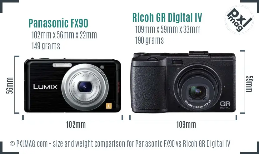 Panasonic FX90 vs Ricoh GR Digital IV size comparison