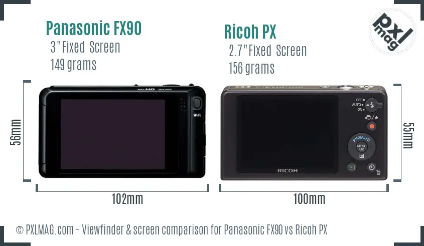 Panasonic FX90 vs Ricoh PX Screen and Viewfinder comparison