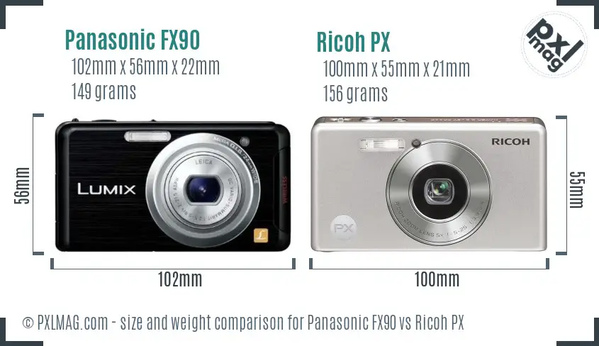 Panasonic FX90 vs Ricoh PX size comparison