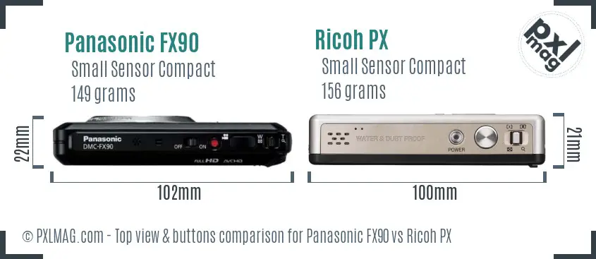 Panasonic FX90 vs Ricoh PX top view buttons comparison