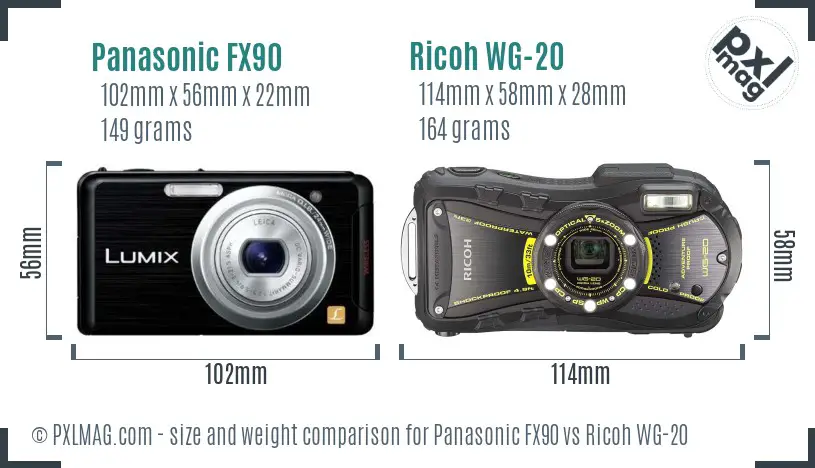 Panasonic FX90 vs Ricoh WG-20 size comparison