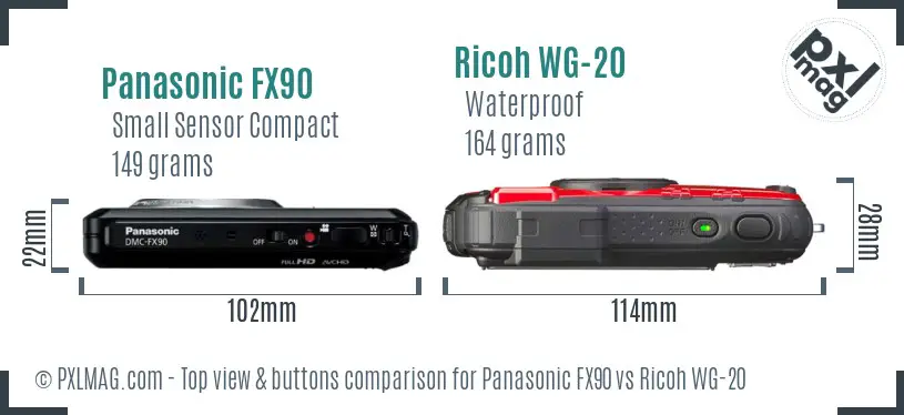 Panasonic FX90 vs Ricoh WG-20 top view buttons comparison