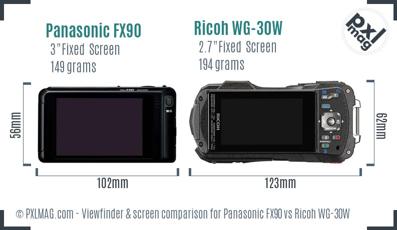 Panasonic FX90 vs Ricoh WG-30W Screen and Viewfinder comparison