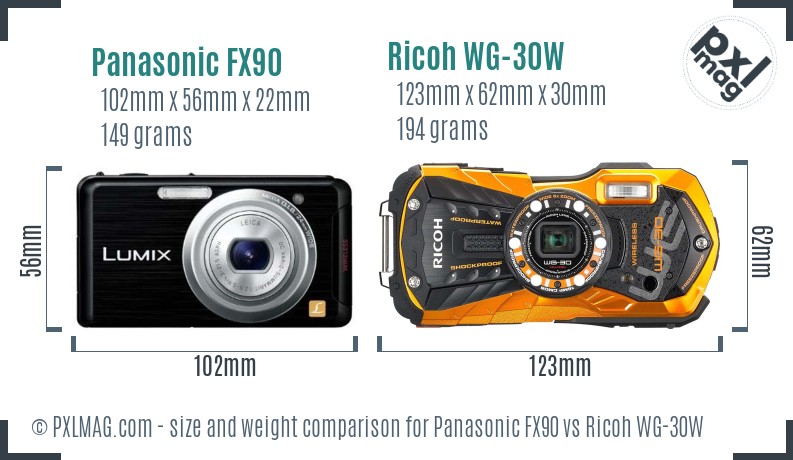 Panasonic FX90 vs Ricoh WG-30W size comparison