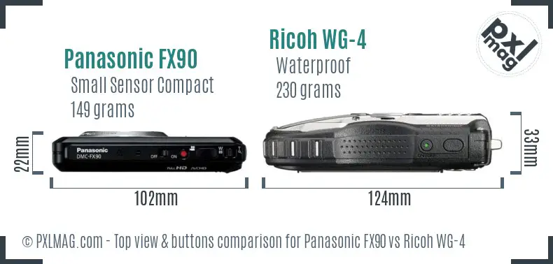 Panasonic FX90 vs Ricoh WG-4 top view buttons comparison